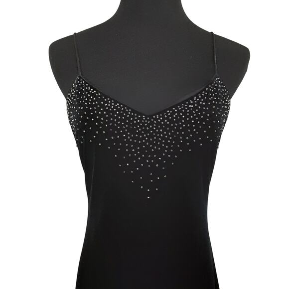 Vintage 90s Velour Evening Gown Y2K Bodycon Beaded Floor Length Cutout Dress 4 - Picture 2 of 14